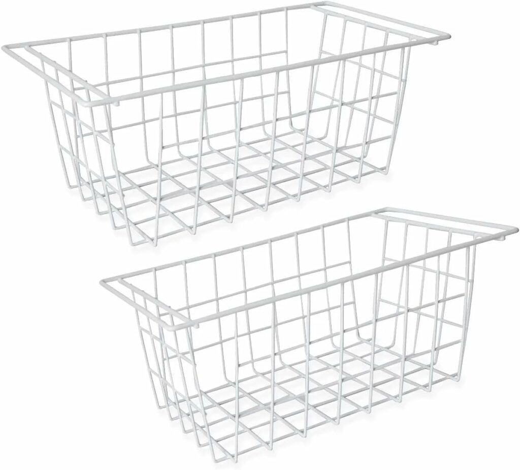 2 Pack Chest Freezer Baskets Multiple Uses Storage Organizer Bins Stackable Wire Rack with Handles Refrigerator Basket Fits Most 8 x 16.5 x 6 inch (NOTE: Please Measure your Freezer Before Ordering)