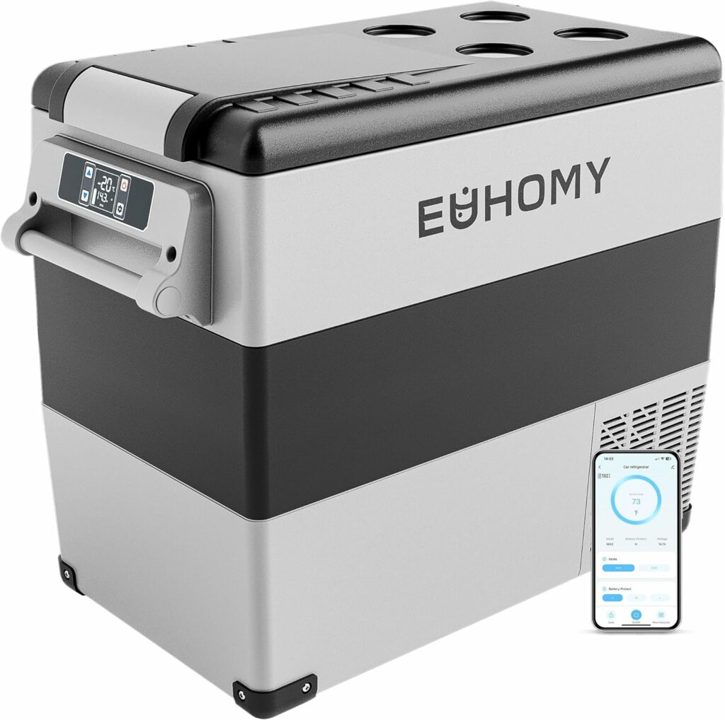 EUHOMY 12 Volt Car Refrigerator, 59QT(55L) Car Fridge Electric Cooler APP Control, 12V Refrigerator -4℉~68℉, Portable Refrigerator for Camping, Travel, Truck