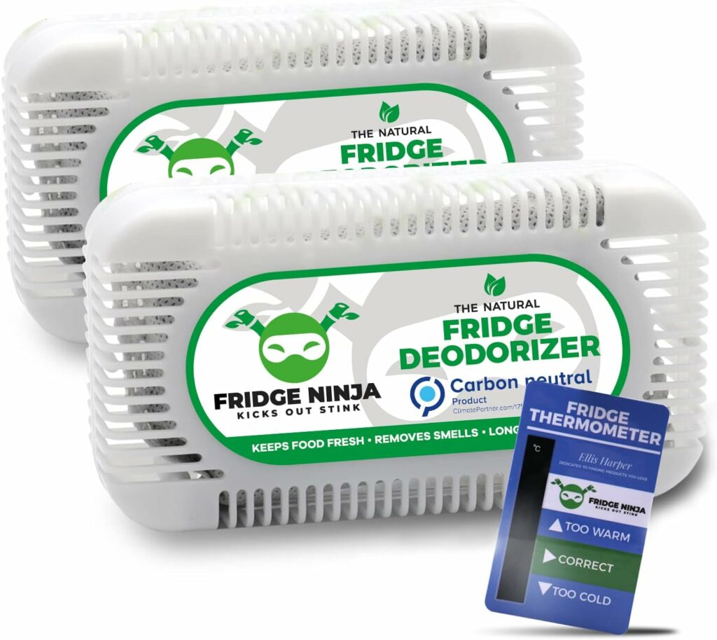 Fridge Ninja 2-Pack Unscented Activated Charcoal Fridge Deodorizer - More Effective Than Baking Soda