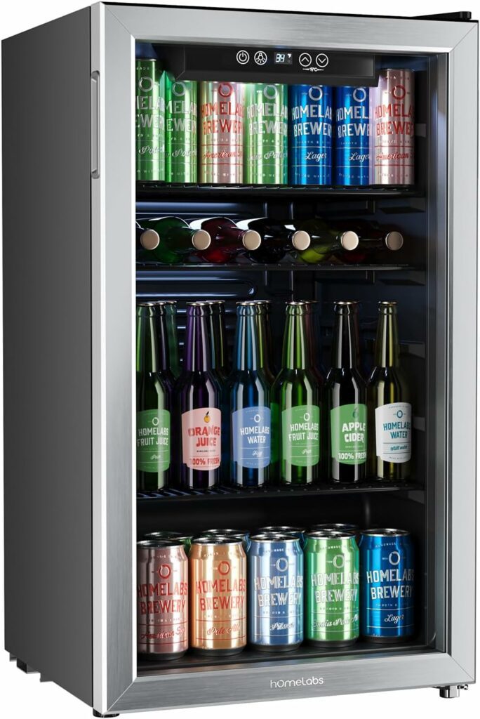 hOmeLabs Beverage Refrigerator and Cooler - 120 Can Mini Fridge with Glass Door for Soda Beer or Wine - Small Drink Dispenser Machine for Office or Bar with Adjustable Removable Shelves