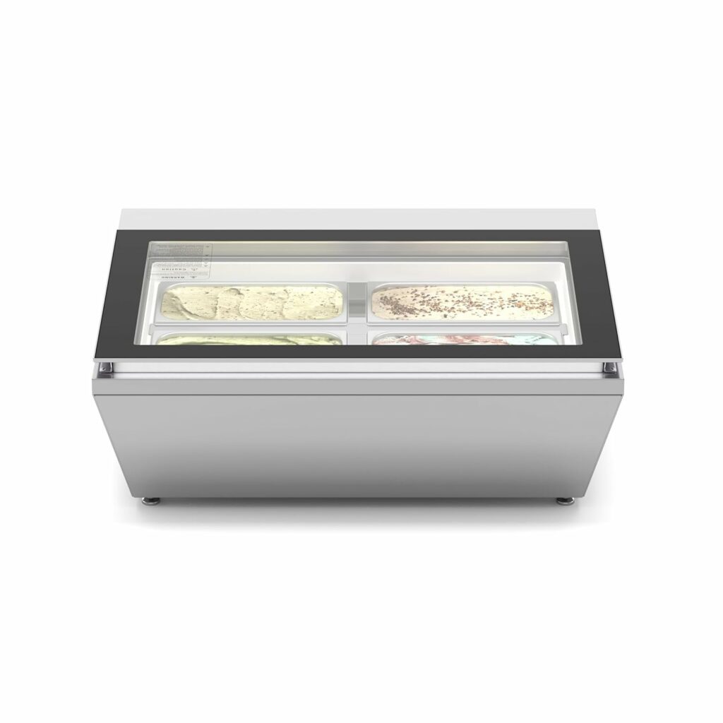 KoolMore KM-CGD-8HP 31 in. Countertop Ice Cream Display case with 4 Pans and Glass Sneeze Guard in Stainless-Steel