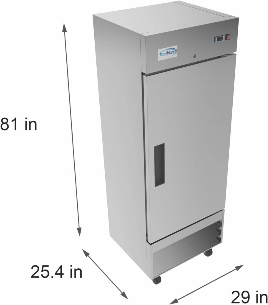 KoolMore RIR-1D-SSHD Commercial Stainless-Steel Reach-in Refrigerator with Half Door Access for Restaurant, Cafe, and Cold Food Storage, Large 23 Cu. Ft. Capacity, Heavy Duty Kitchen Use, 2, Silver