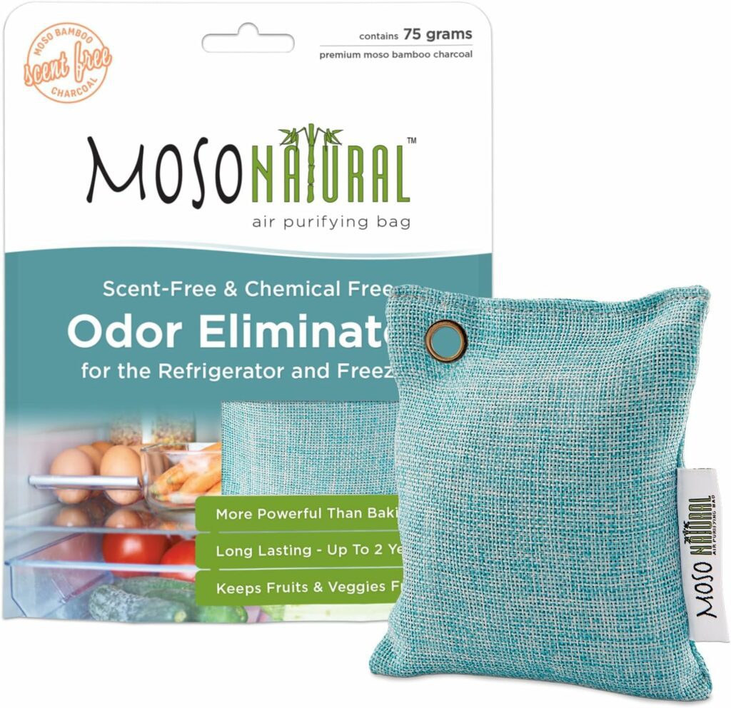 Moso Natural Refrigerator Deodorizer. Long-Lasting Bamboo Charcoal Fridge Odor Absorber and Freezer Odor Eliminator. Air Purifying Bag to Eliminate Refrigerator Odor