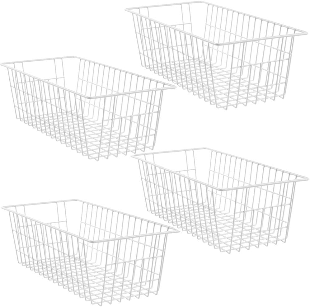 SANNO 15.7 Freezer Baskets Wire Storage Baskets Bin Organizer Food,Kitchen, Basket Organizers Bins for Home, Bathroom, Closet Organization, white,set of 4