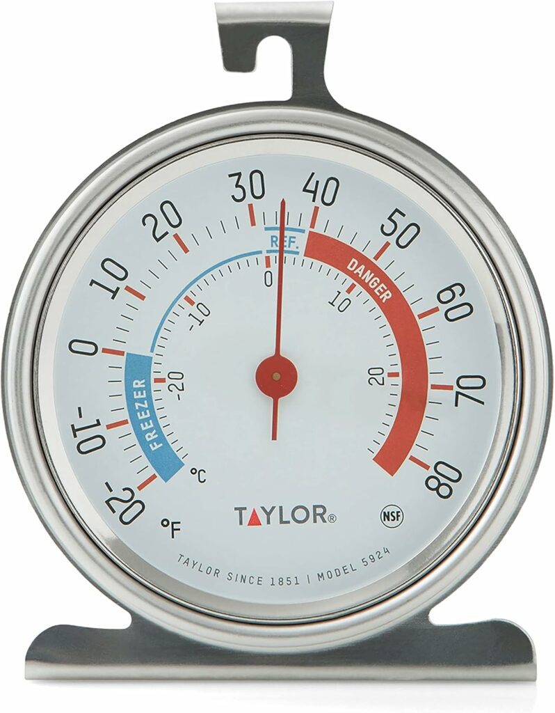 Taylor 5924 Large Dial Kitchen Refrigerator and Freezer Kitchen Analog Thermometer, 3 Inch Dial,Silver, 1 Count (Pack of 1)