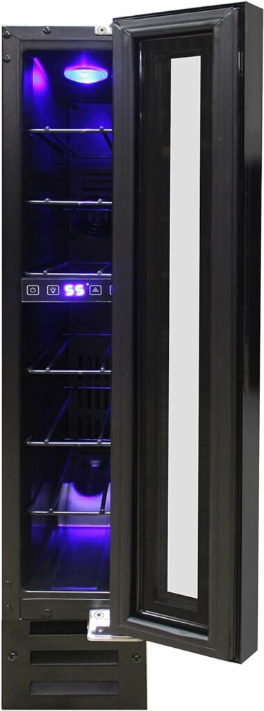 Vinotemp EL-7TS-BLACK 7 Bottle Cooler Refrigerator Freestanding Wine Cellar or Built-in Installation with Automatic Defrost, LED Display and Front Venting, Black